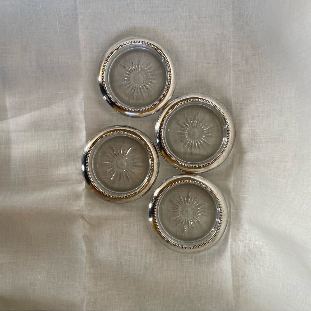 Leonard Silver Coaster Set - Classic Silver with Sun Symbol